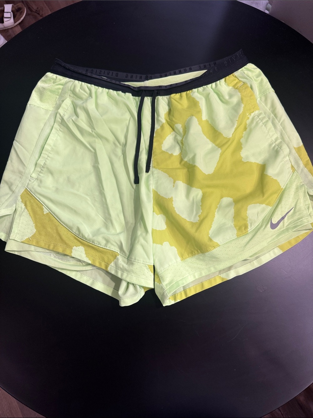 Nike Menโs Neon Yellow & Light Green Camo Athletic Shorts with liner